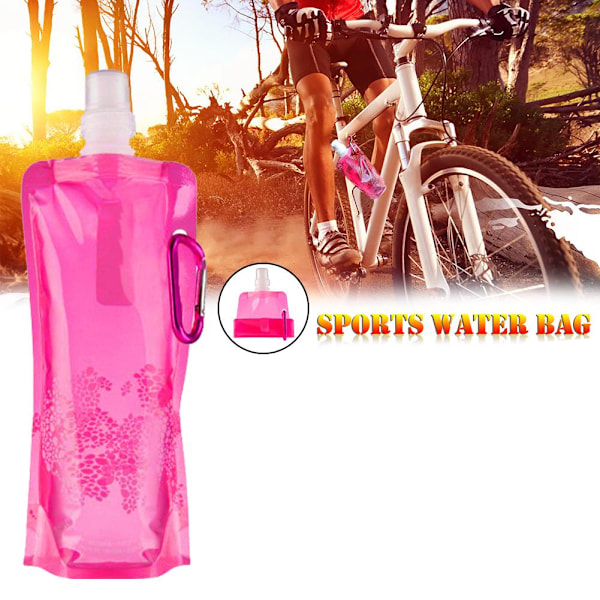 Bärbar ultralätt hopfällbar silikon hopfällbar vattenflaska Vattenpåse Utomhus Sporttillbehör Vandring Camping Mjuk kolv Vattenpåse (rosa)