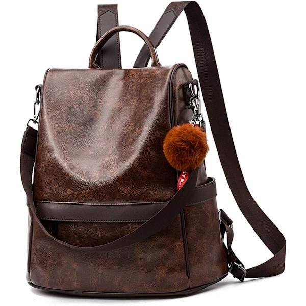 CHERUTY Dame ryggsekk lommebok PU skinn anti-tyveri casual skulder veske Mote dame veske (brun)
