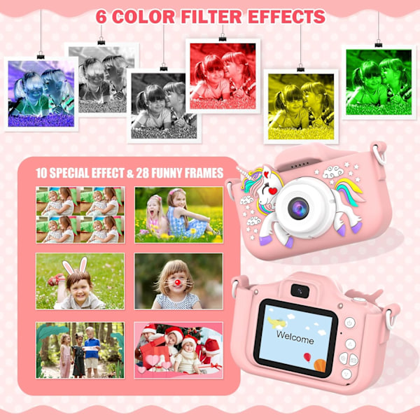 Digitalkamera för barn, med 2,4 tum IPS LCD-skärm, 180° vändbar lins för selfiekamera för barn 3-10 år, julklapp/födelsedagspresent för pojkar och flickor