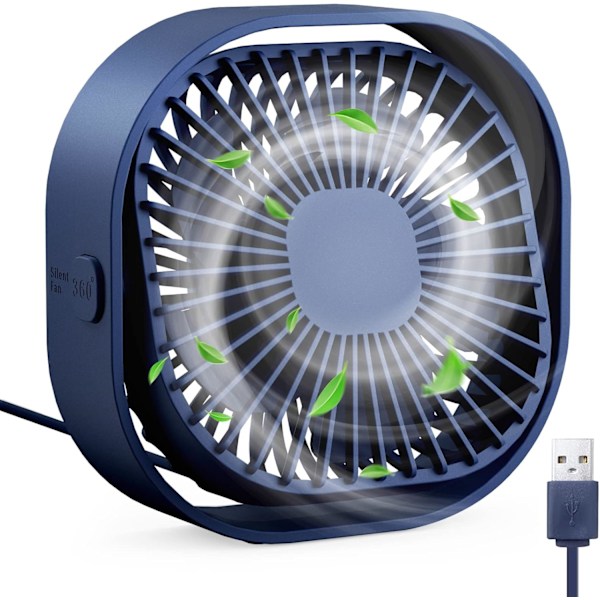 Pieni USB-pöytätuuletin, 3 nopeutta, kannettava pöytätuuletin, 4 tuuman henkilökohtainen minituuletin, pieni jäähdytystuuletin USB-liitännällä, 360° kääntyvä pöytätuuletin Blue