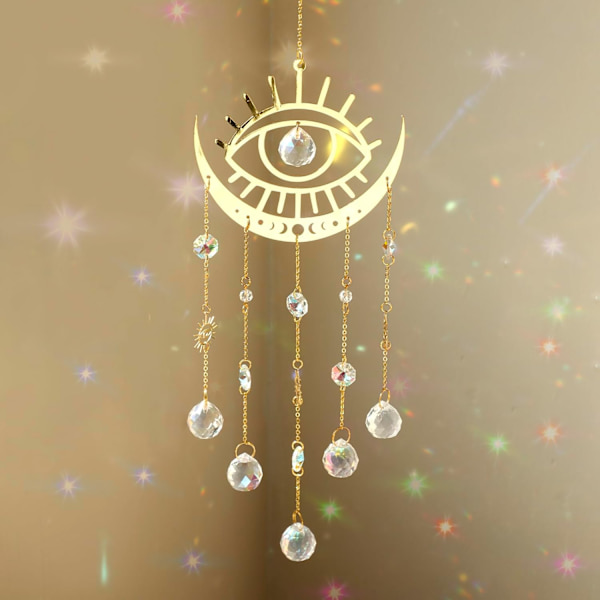 WJ123 Ondt Øje Have Solfanger - Store Prismer Krystal Kugle Vindklokker til Udendørs Solfanger Indendørs Vindue Boho Heksagtig Værelse Hjem Crystal Evil Eye