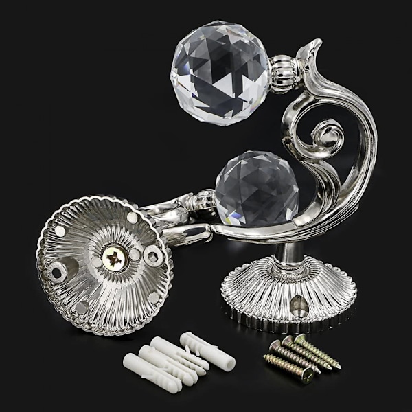 Par af glas krystal gardin holdbacks kroge gardin holdbacks kvast holder (sølv)
