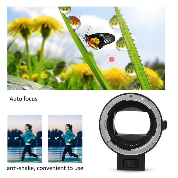 Kameraobjektivadapter til Canon EF/EF-S-objektiv, der passer til Sony NEX E-mount spejlløst kamera (sort)