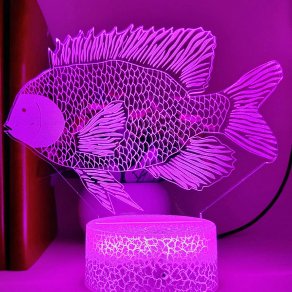WJ 3D fisk nattlampa bord skrivbord optisk illusion lampor 7 färger växlande lampor LED bordslampa jul hem kärlek födelsedag barn barn dekor leksak present