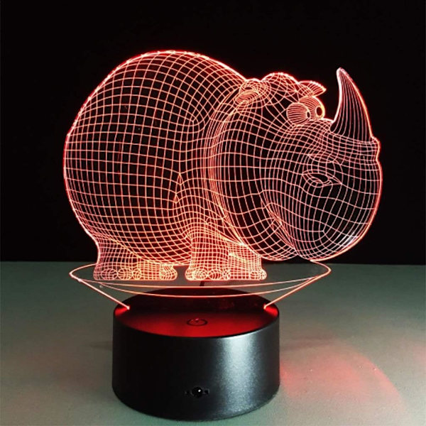 WJ Sengelampe Illusion LED Natlys 3D Natlys LED Illusion Stereo Næsehornsform Sengelampe Natlys Illusion LED Natlys Natlys