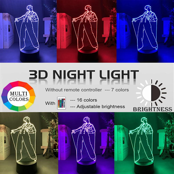 Harry & Styles 3D Illusionslampa 16 Färgväxlande RGB Sänglampa med Fjärrkontroll och Trycksensor för Fans Födelsedagspresent