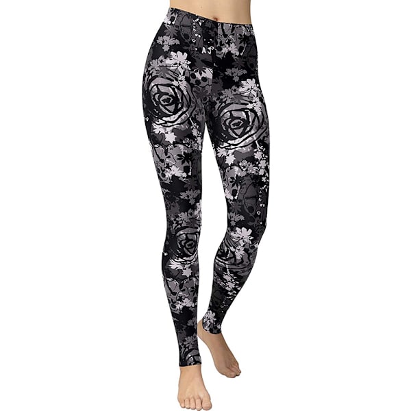 Naisten pehmeät korkeavyötäröiset pitkät printit skinny stretch joogahousut (Printti koko 9)