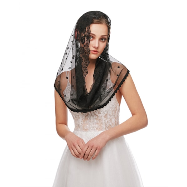 Brudslöja i spets för damer, sjal, huvudbonad, latinmässa, mantilla