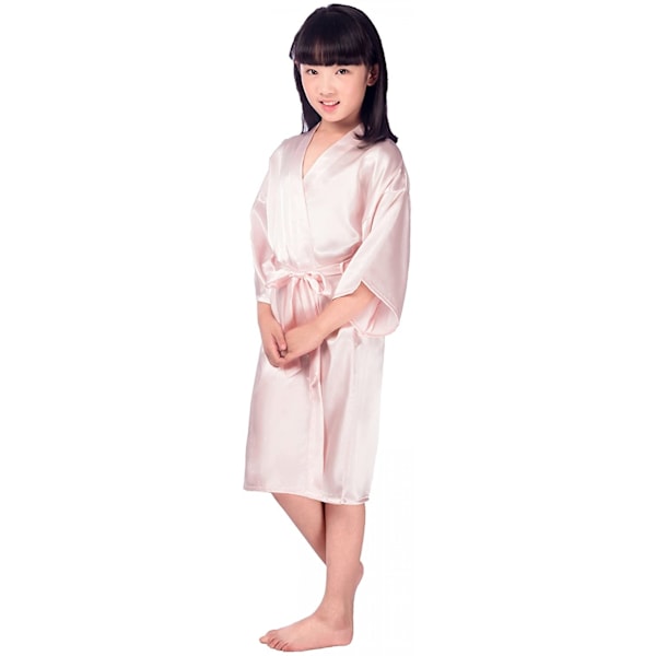 Silk Stain Ren Kimono Bröllopsrock Kimono Robes Sovkläder ------ Ljusrosa（Storlek 14）