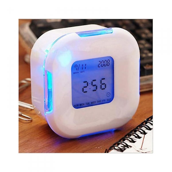 Multifunktionell väckarklocka LED digital klocka kalender termometer display klocka (vit)