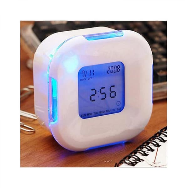 Multifunktionelt vækkeur LED digitalt ur kalender termometer display ur (hvid)