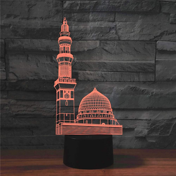 WJ 3D Saudi Arkitektur Fjärrkontroll 16 Färg Nattljus Illusion Akryl LED Bordsängslampa Barn Sovrum Skrivbordsdekor Födelsedagspresenter Leksak