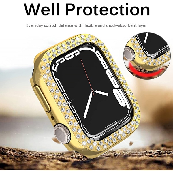 Lyxig kristall strass styv PC-ramfodral för Apple Watch Series 7 45 mm - All-Around Bumper Case (guld)