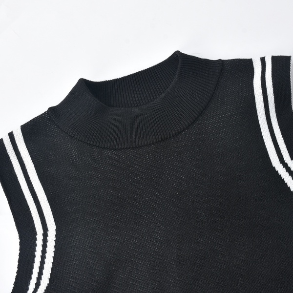 Damklänning Mode Casual axelbandslös kontrastrandig stickad tröjaklänning (svart M)