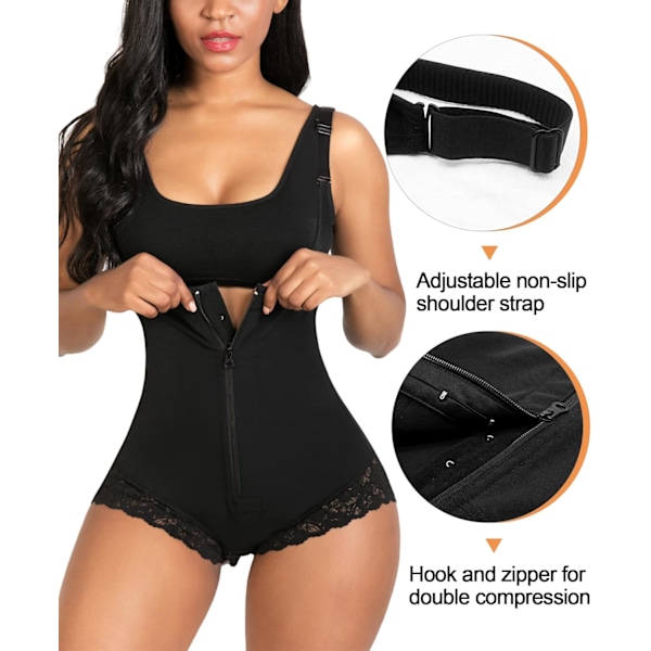 Shapewear för kvinnor Tummy Control Fajas Colombianas Body Shaper Zipper Open Bust Bodysuit S Black
