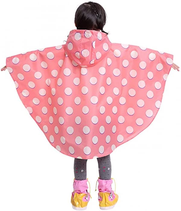 Barne regnponcho med hette, rosa prikker, M