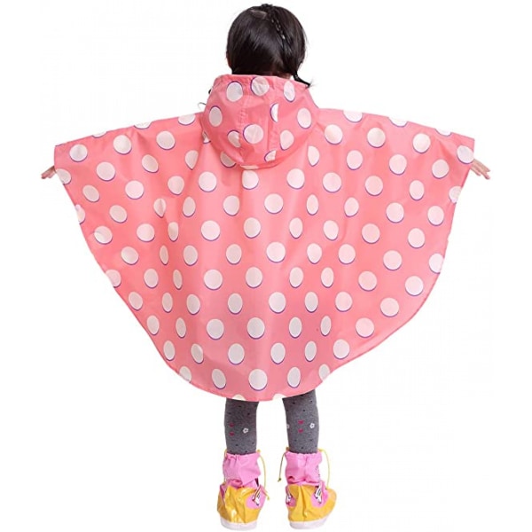 Børns Regn Poncho Hættejakke Regnfrakke, Pink Polka Dot, S