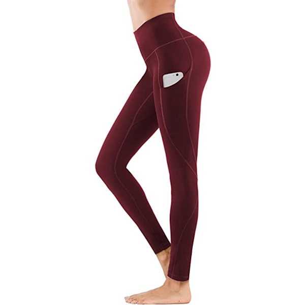 Yogabukser med lommer for kvinner Høy midje Europeisk og amerikansk utendørs løping sports fitness bukser for kvinner leggings for kvinner  M（Rød）