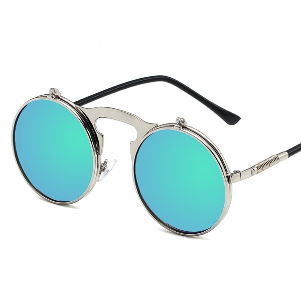 Retro Round 80-tal Flip Up Steampunk Solglasögon Spegel Vintage Circle Solglasögon Glasögon för män kvinnor