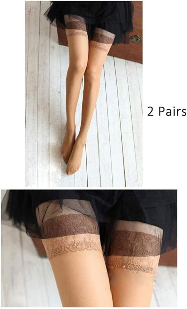 AVEKI Elskelige Sexy Lange Rør Silkestrømper 8cm 2 Par, Aprikos