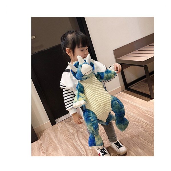 Plysch Tyrannosaurus Rex barnryggsäck, 1 paket, dinosaurieväska för barn med justerbar rem och dragkedja, dinosauriepresent för pojkar och flickor (blå)