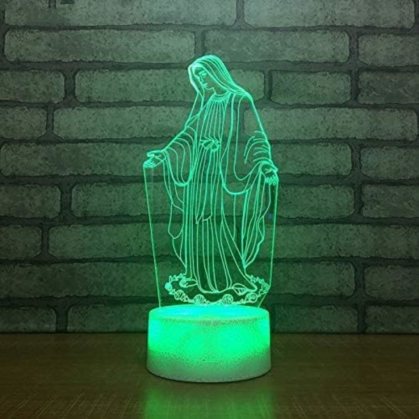 WJ 3D Jomfru Maria Natlys LED Lampe Illusion 7 Farve Skiftende Touch Control Bord Bord Dekoration Lamper Fødselsdag Gave Akryl Base USB Kabel Legetøj