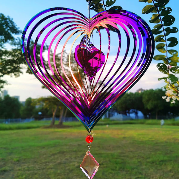 Ulkoilma Metalli 3D Tuulensuojain Riippuva Piha Puutarha Sisustuslahjat Ruostumattomasta Teräksestä Sydänkuvioiset Pyörijät 360° Kiertävällä Gradient Color Heart