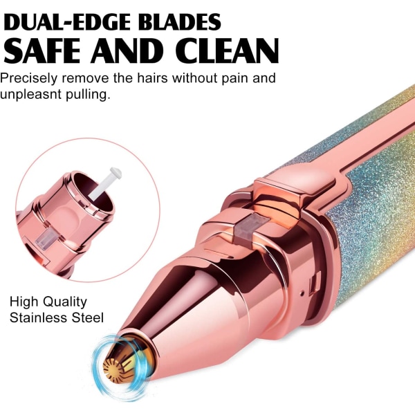 Ögonbrynstrimmer & ansiktshårborttagning för kvinnor, elektrisk rakhyvel och smärtfri hårborttagare 2 i 1 uppladdningsbart inbyggt LED-ljus för ansiktsläppar och näsa