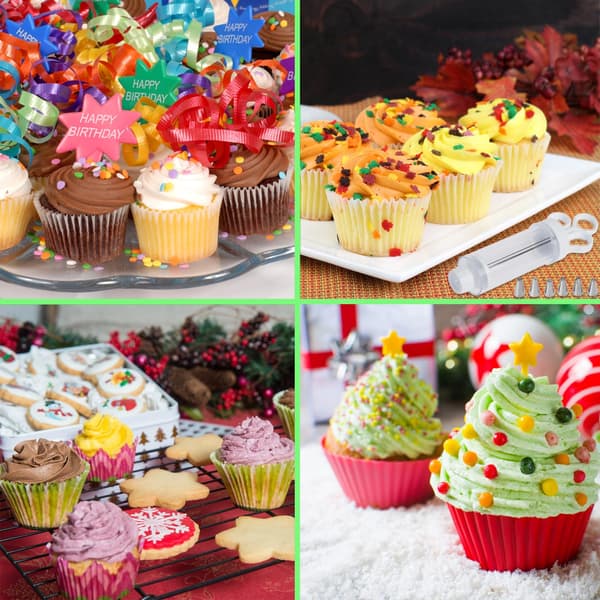 Hvid Multi - Anvendelig Kagedekorationspistol – 6 rustfri stålspidser til cupcakeglasur, sprøjtning og mere