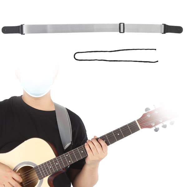 Gitarrrem för akustisk, elektrisk bas, ukulele, nylonbälte, justerbar, toppläderhuvud (silver)