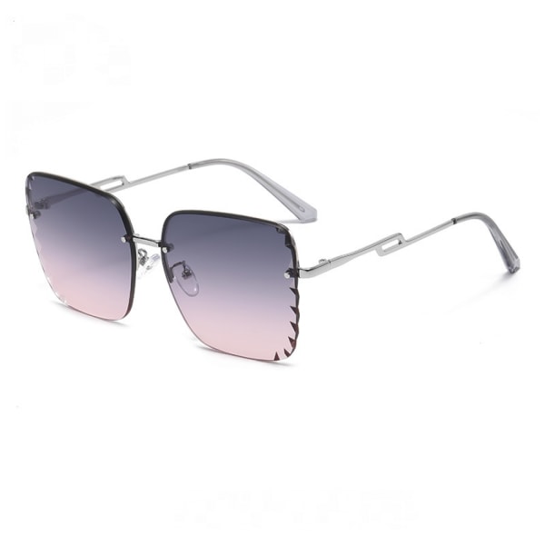 Rimless Square Sunglasses Women's Large Frame Metal Sunshade Sunglasses UV Protection Sunglasses---Silver Frame Gradient Gray Pink