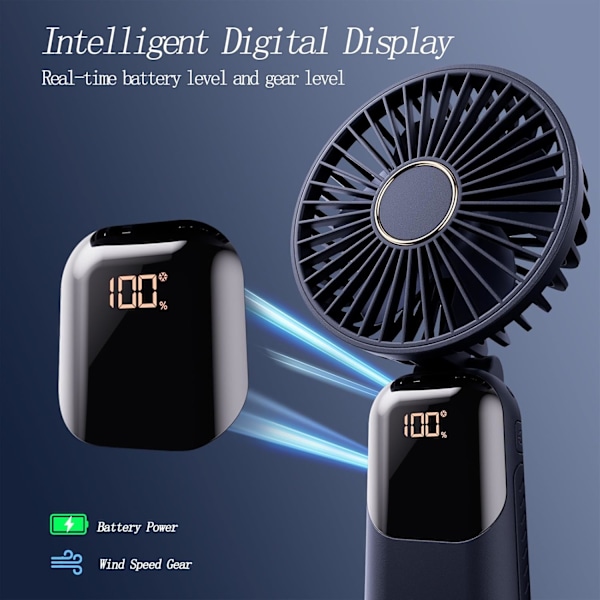 Bärbar Fläkt, 4200mAh Batteridriven Fläkt, 5 Hastigheter & Digital Display, 180° Vikbar Sminkfläkt för Kvinnor med Bas, Handhållen/Hals/D Loran violet