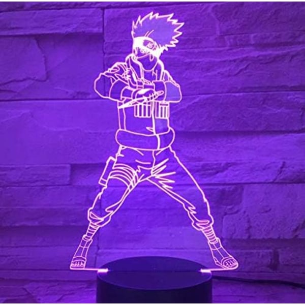 WJ Kakashi 3D Illusion lampa, 7 färger 3D Illusion Visual Night Light med USB-laddning, Anime julklappar Kakashi