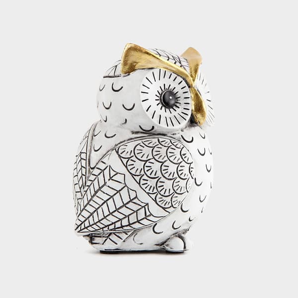 Ugglestaty, Boho Heminredning - Modern Hyllaccent för Bokhylla, Skrivbord & Spiselkrans White 15*8*7cm