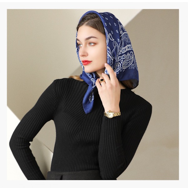 27,5 x 27,5 Kvadratisk Silkesliknande Hårsjalv Huvud Sovande Wrap Satin Huvudduk, Blå-4