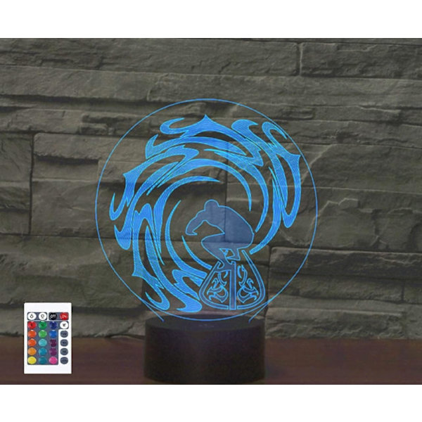 WJ 3D Surfing Fjernkontroll 16 Farger Nattlys Illusjon Akryl LED Bordlampe Sengelampe Barn Soverom Skrivebord Dekor Bursdagsgaver Leker for Barn