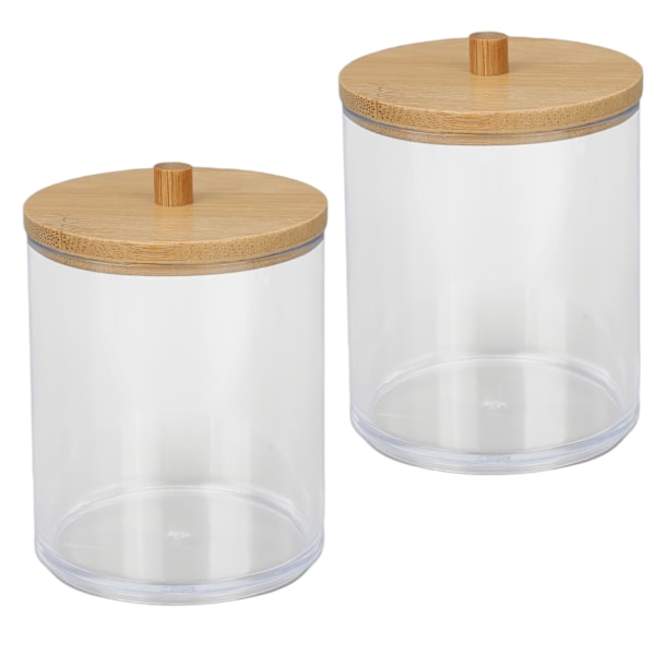 2PCS Bomullstopsförvaringslåda Plastcylinder Transparent med Bambulock Bomullstopsorganisatör för Hem