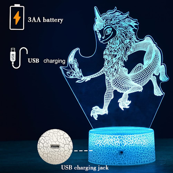 Qinwei Dragon Natlampe Sisu Dragon Lys Bordlampe Dragon Lampe til Soveværelse som Fødselsdagsgaver til Børn（Stil 12）
