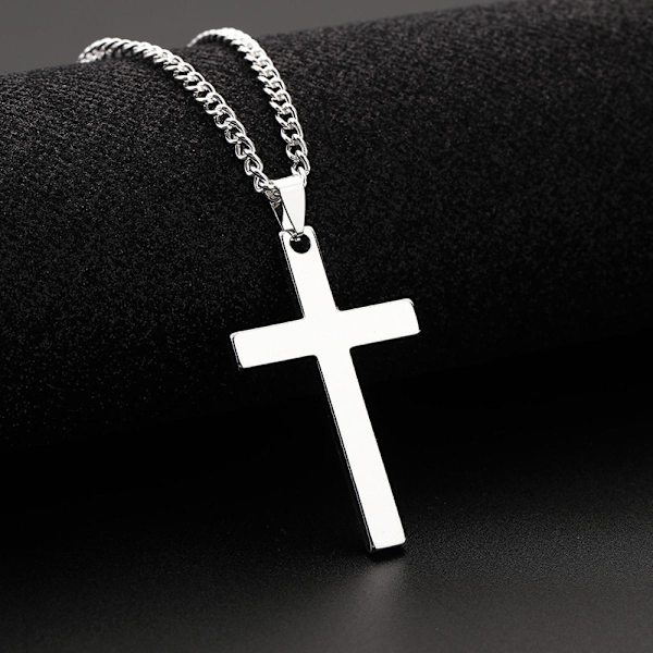 Miesten ristiristikaulus, hopeanvärinen ruostumattomasta teräksestä valmistettu pelkistetty ristiristikaulus miehille