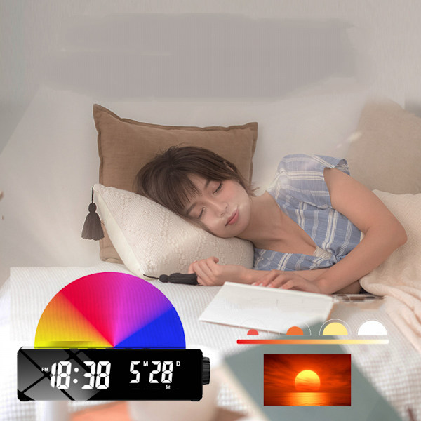 Solopgangs vækkeur, Wake Up Light Dawn Simulator, Sengetidslampe Multi Color Nattelys med USB-oplader, Søvnhjælp