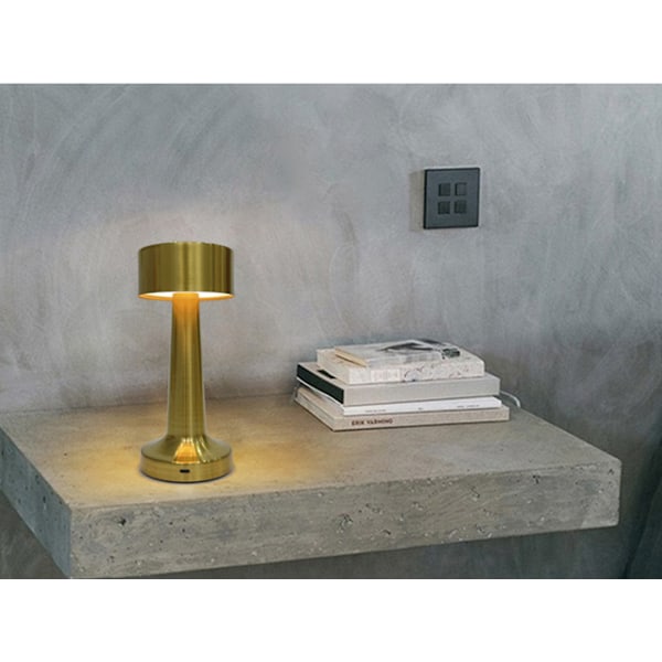Minimalistisk hantel LED sladdlös bordslampa, uppladdningsbar skrivbordslampa, 3 nivåer ljusstyrka nattlampa, metallhölje (guld)