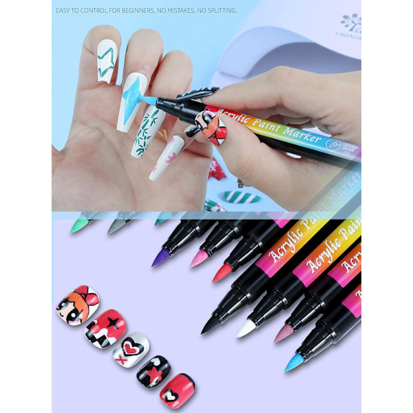 12 Färger Nagelkonstpennor - Snabbtorkande Akrylfärgmarkörer för Nagelkonst, Glas, Trä, Canvas & Keramiska DIY-hantverk