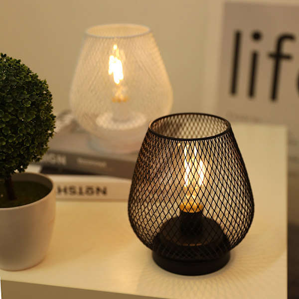 Batteridriven Lampa Utomhus Bordslykta, Metallbur Trådlösa Lampor med LED-lampa för Bröllop Fester Uteplats Evenemang Inomhus Utomhus white