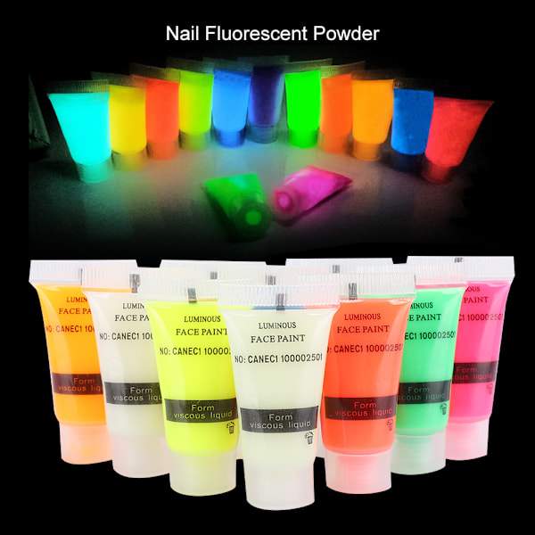 10 st 10g Nagel Fluorescerande Pulver Vattentät DIY Nagelkonst Fluorescerande Pulver Manikyrverktyg