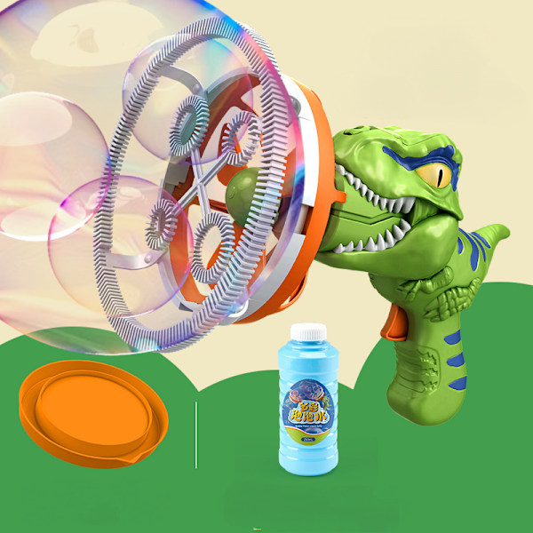 Elektrisk Dinosaurie Bubbelmaskingevär för Barn 4-8 År, Stor Dino Bubbelblaster med Bubbla-i-Bubbla Design, Utomhus Trädgård green