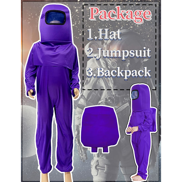 Lasten Astronauttiasu Peli Avaruuspuku Punainen Sininen Haalarit Halloween Reppu Cosplay Asut Pojille Lapsille 3-10-vuotiaille 7-8T Purple