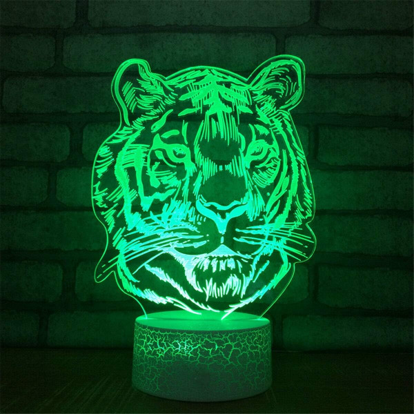 3D Tiger Lion Natlampe Lampe Illusion Natlampe 7 Farve Skiftende Touch Switch Skrivebordsdekoration Lamper Gave med Akryl Flad ABS Base USB Kabel Legetøj