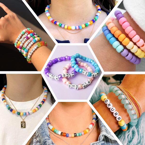 3960 st Pony Beads för vänskapsarmband Tillverkningssats 48 Färger Kandi Beads Set, 2400 st Plast Regnbåge Bulk och 1560 st Bokstavspärlor Gold