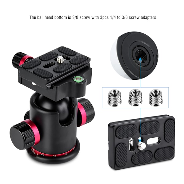 Mefury DSLR-kamerastativ kulled 360 graders roterande för Monopod Slider Röd
