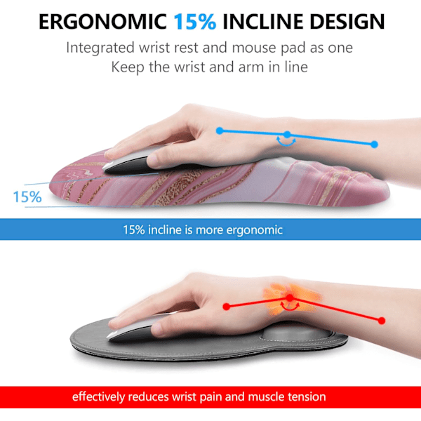 Musemåtte med håndledsstøtte, 2 i 1 Tastaturhåndledsstøtte + Ergonomisk Musemåtte, Skridsikker Håndledsstøtte til Computer Tastatur, Gør Skrivning Let
